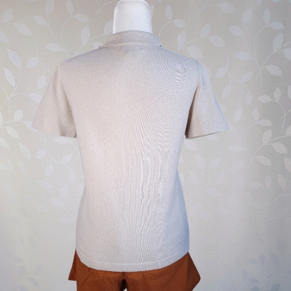 Vintage 90s Collared Knit Top Oatmeal Button-Up Scandi Cottage Style Van Heusen - Picture 8 of 12